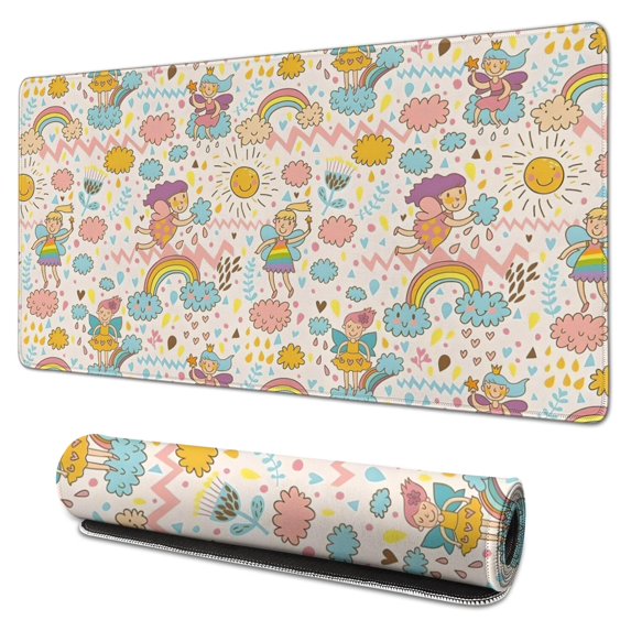 Long Mouse Pads for Desk,Fairy Princess Rainbow Pattern Desk Mats on Top Of Desks, Desk Mouse Pad Extra Large with 3mm Non-Slip Base and Stitched Edge for Gaming,Office,Work,Home 31.5"x15.7"