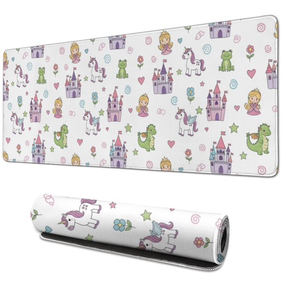 Long Mouse Pads for Desk,Fairy Tale Princess Pattern Desk Mats on Top Of Desks, Desk Mouse Pad Extra Large with 3mm Non-Slip Base and Stitched Edge for Gaming,Office,Work,Home 31.5"x11.8"
