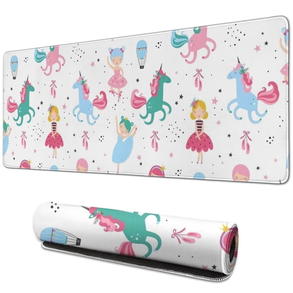 Long Mouse Pads for Desk,Fairy Tale Princess Unicorn Pattern Desk Mats on Top Of Desks, Desk Mouse Pad Extra Large with 3mm Non-Slip Base and Stitched Edge for Gaming,Office,Work,Home 31.5"x11.8"