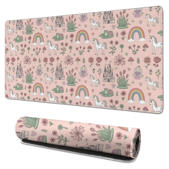 Long Mouse Pads for Desk,Fairy Tale Princess Unicorn Pattern Desk Mats on Top Of Desks, Desk Mouse Pad Extra Large with 3mm Non-Slip Base and Stitched Edge for Gaming,Office,Work,Home 31.5"x15.7"