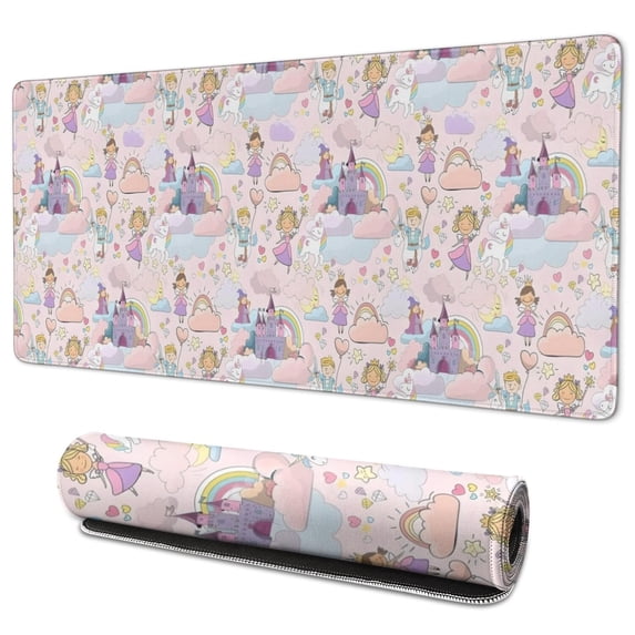Long Mouse Pads for Desk,Fantasy Princess Castle Pattern Desk Mats on Top Of Desks, Desk Mouse Pad Extra Large with 3mm Non-Slip Base and Stitched Edge for Gaming,Office,Work,Home 35.4"x15.7"
