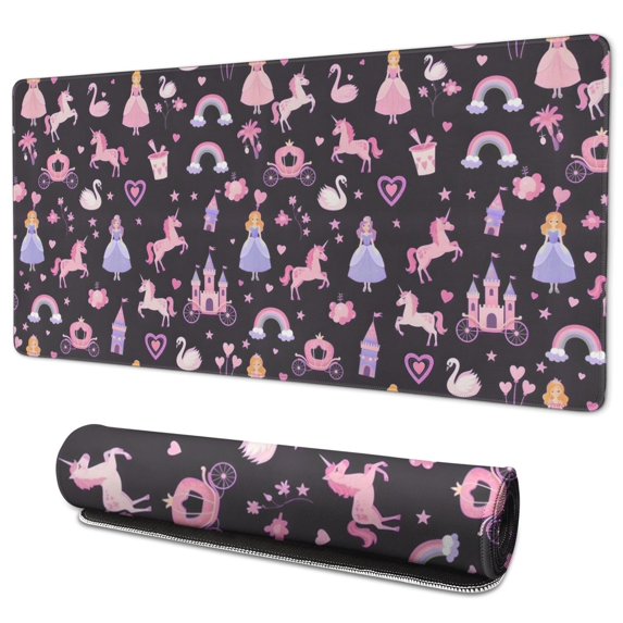 Long Mouse Pads for Desk,Fantasy Princess Unicorn Pattern Desk Mats on Top Of Desks, Desk Mouse Pad Extra Large with 3mm Non-Slip Base and Stitched Edge for Gaming,Office,Work,Home 35.4"x15.7"