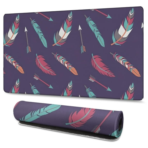 Long Mouse Pads for Desk,Feather and Arrow Pattern Desk Mats on Top Of Desks, Desk Mouse Pad Extra Large with 3mm Non-Slip Base and Stitched Edge for Gaming,Office,Work,Home 47.3"x23.6"