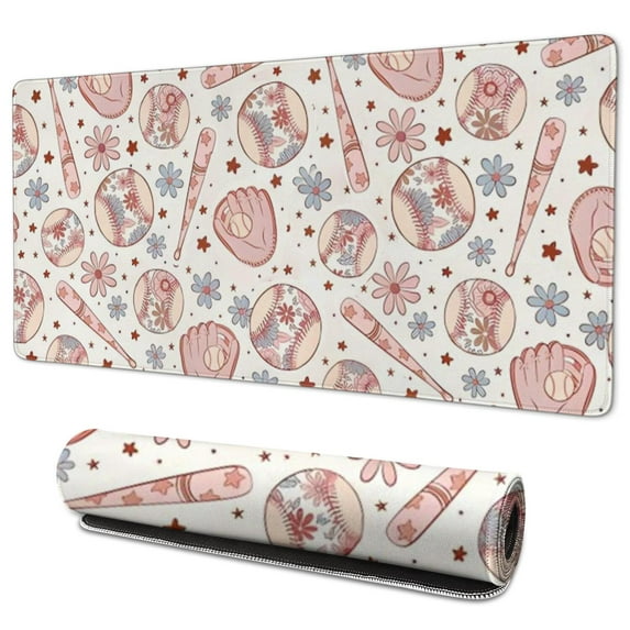 Long Mouse Pads for Desk,Floral Baseball Pattern Desk Mats on Top Of Desks, Desk Mouse Pad Extra Large with 3mm Non-Slip Base and Stitched Edge for Gaming,Office,Work,Home 35.4"x15.7"