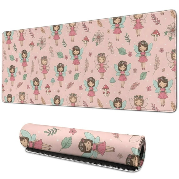 Long Mouse Pads for Desk,Floral Fairy Princess Pattern Desk Mats on Top Of Desks, Desk Mouse Pad Extra Large with 3mm Non-Slip Base and Stitched Edge for Gaming,Office,Work,Home 31.5"x11.8"