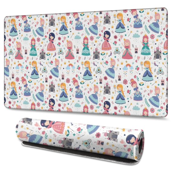 Long Mouse Pads for Desk,Floral Princess Pattern Desk Mats on Top Of Desks, Desk Mouse Pad Extra Large with 3mm Non-Slip Base and Stitched Edge for Gaming,Office,Work,Home 47.3"x23.6"