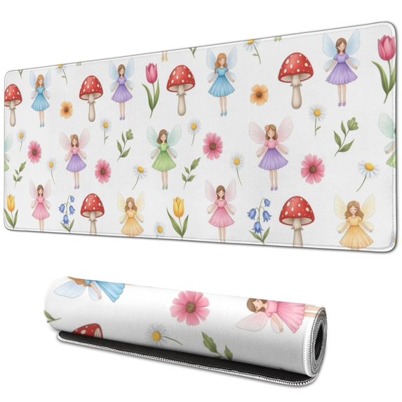 Long Mouse Pads for Desk,Flower Fairy Princess Pattern Desk Mats on Top Of Desks, Desk Mouse Pad Extra Large with 3mm Non-Slip Base and Stitched Edge for Gaming,Office,Work,Home 31.5"x11.8"
