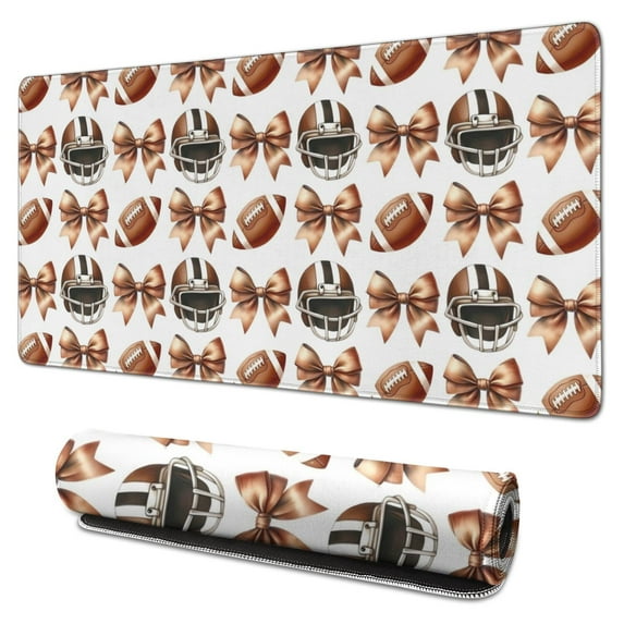Long Mouse Pads for Desk,Football Helmets with Bows Pattern Desk Mats on Top Of Desks, Desk Mouse Pad Extra Large with 3mm Non-Slip Base and Stitched Edge for Gaming,Office,Work,Home 31.5"x15.7"