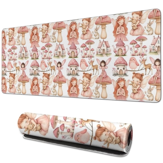 Long Mouse Pads for Desk,Forest Fairy Princess Pattern Desk Mats on Top Of Desks, Desk Mouse Pad Extra Large with 3mm Non-Slip Base and Stitched Edge for Gaming,Office,Work,Home 31.5"x11.8"