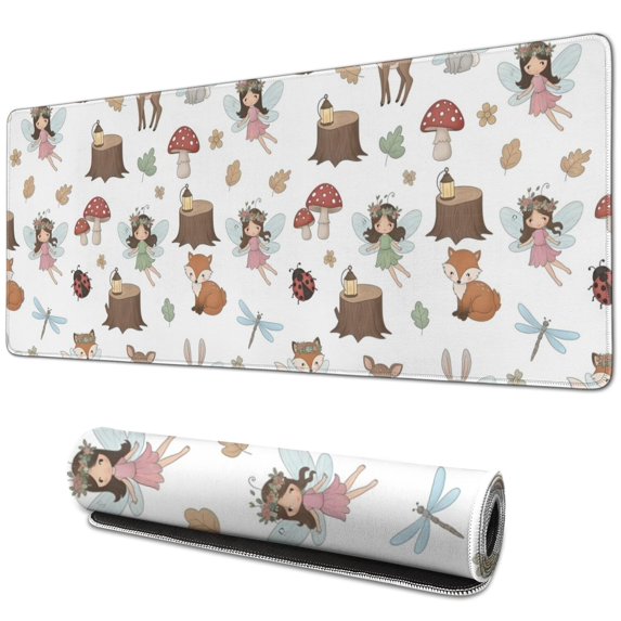 Long Mouse Pads for Desk,Forest Fairy Princess Pattern Desk Mats on Top Of Desks, Desk Mouse Pad Extra Large with 3mm Non-Slip Base and Stitched Edge for Gaming,Office,Work,Home 31.5"x11.8"