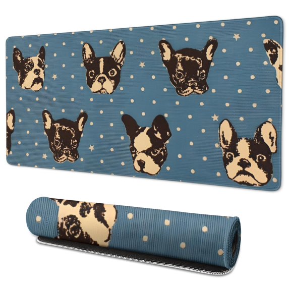 Long Mouse Pads for Desk,French Bulldogs Blue Desk Mats on Top Of Desks, Desk Mouse Pad Extra Large with 3mm Non-Slip Base and Stitched Edge for Gaming,Office,Work,Home 35.4"x15.7"