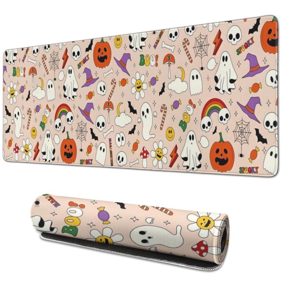 Long Mouse Pads for Desk,Fun Halloween Pattern Desk Mats on Top Of Desks, Desk Mouse Pad Extra Large with 3mm Non-Slip Base and Stitched Edge for Gaming,Office,Work,Home 31.5"x11.8"