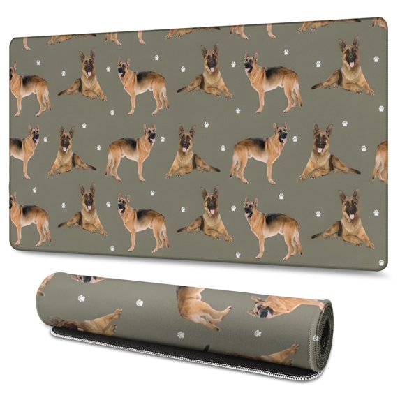 Long Mouse Pads for Desk,German Shepherd Dog and Footprint Desk Mats on Top Of Desks, Desk Mouse Pad Extra Large with 3mm Non-Slip Base and Stitched Edge for Gaming,Office,Work,Home 47.3"x23.6"
