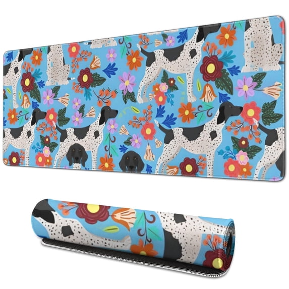 Long Mouse Pads for Desk,German Shorthaired Pointer Dog and Flower Desk Mats on Top Of Desks, Desk Mouse Pad Extra Large with 3mm Non-Slip Base and Stitched Edge for Gaming,Work,Home 31.5"x11.8"