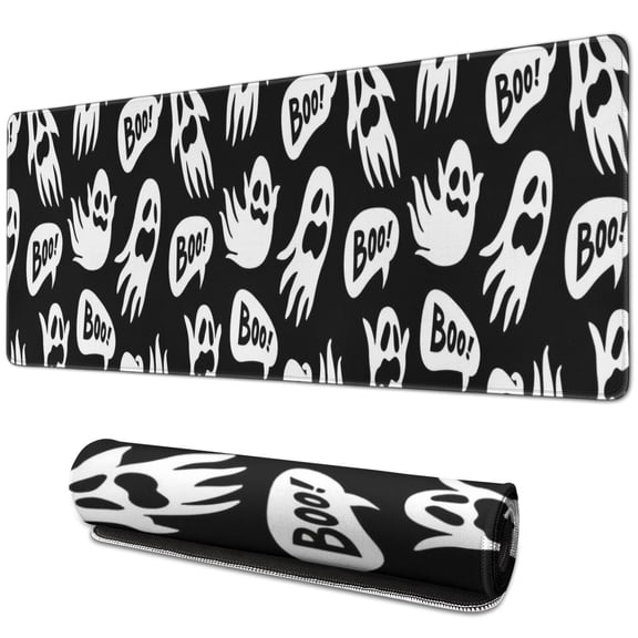 Long Mouse Pads for Desk,Ghost Boo Halloween Pattern Desk Mats on Top Of Desks, Desk Mouse Pad Extra Large with 3mm Non-Slip Base and Stitched Edge for Gaming,Office,Work,Home 31.5"x11.8"