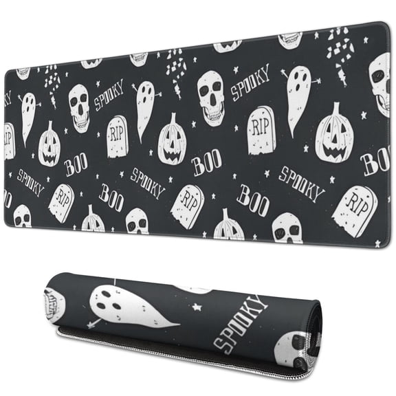 Long Mouse Pads for Desk,Ghost Boo Halloween Pattern Desk Mats on Top Of Desks, Desk Mouse Pad Extra Large with 3mm Non-Slip Base and Stitched Edge for Gaming,Office,Work,Home 31.5"x11.8"