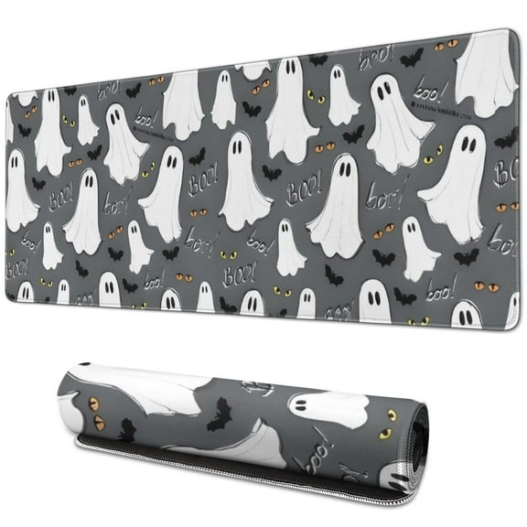 Long Mouse Pads for Desk,Ghostly Boo Halloween Pattern Desk Mats on Top Of Desks, Desk Mouse Pad Extra Large with 3mm Non-Slip Base and Stitched Edge for Gaming,Office,Work,Home 31.5"x11.8"