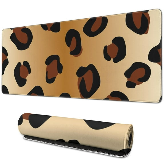 Long Mouse Pads for Desk,Gold and Brown Of Leopard Print Desk Mats on Top Of Desks, Desk Mouse Pad Extra Large with 3mm Non-Slip Base and Stitched Edge for Gaming,Office,Work,Home 31.5"x11.8"