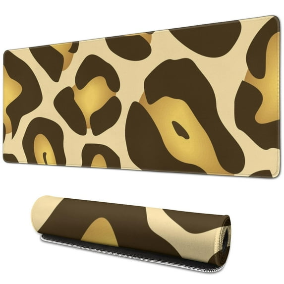 Long Mouse Pads for Desk,Gold and Brown Of Leopard Print Desk Mats on Top Of Desks, Desk Mouse Pad Extra Large with 3mm Non-Slip Base and Stitched Edge for Gaming,Office,Work,Home 31.5"x11.8"