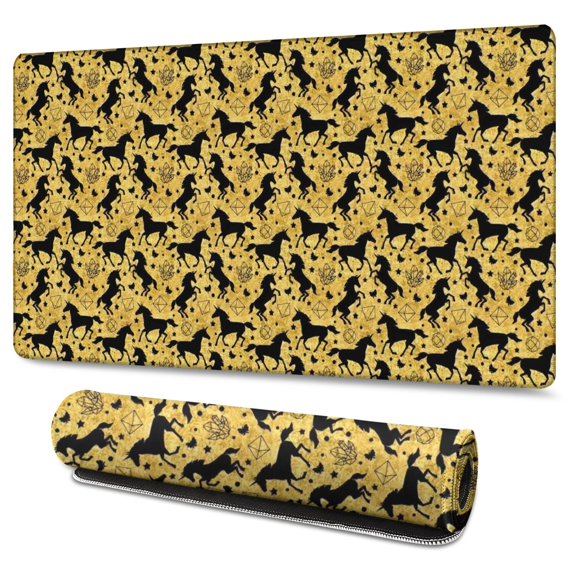 Long Mouse Pads for Desk,Gold Cartoon Unicorn Pattern Desk Mats on Top Of Desks, Desk Mouse Pad Extra Large with 3mm Non-Slip Base and Stitched Edge for Gaming,Office,Work,Home 47.3"x23.6"