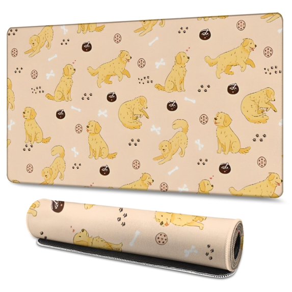 Long Mouse Pads for Desk,Golden Retriever Desk Mats on Top Of Desks, Desk Mouse Pad Extra Large with 3mm Non-Slip Base and Stitched Edge for Gaming,Office,Work,Home 47.3"x23.6"