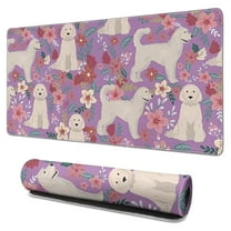 Long Mouse Pads for Desk,Goldendoodle Dog and Flower Floral Desk Mats on Top Of Desks, Desk Mouse Pad Extra Large with 3mm Non-Slip Base and Stitched Edge for Gaming,Office,Work,Home 31.5"x15.7"