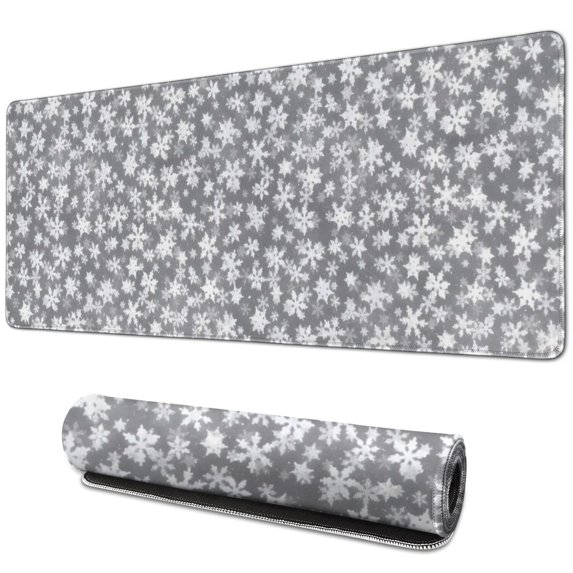 Long Mouse Pads for Desk,Gray Christmas Snowflake Pattern Desk Mats on Top Of Desks, Desk Mouse Pad Extra Large with 3mm Non-Slip Base and Stitched Edge for Gaming,Office,Work,Home 31.5x11.8in