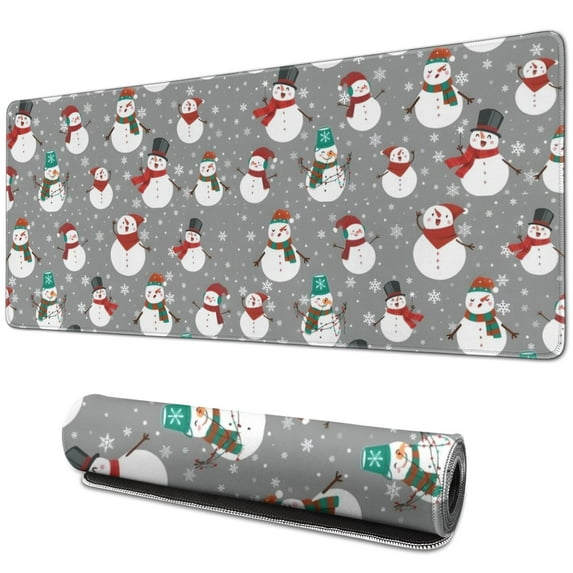 Long Mouse Pads for Desk,Gray Christmas Snowman Pattern Desk Mats on Top Of Desks, Desk Mouse Pad Extra Large with 3mm Non-Slip Base and Stitched Edge for Gaming,Office,Work,Home 31.5x11.8in
