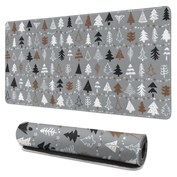 Long Mouse Pads for Desk,Gray Christmas Tree Pattern Desk Mats on Top Of Desks, Desk Mouse Pad Extra Large with 3mm Non-Slip Base and Stitched Edge for Gaming,Office,Work,Home 31.5x15.7in