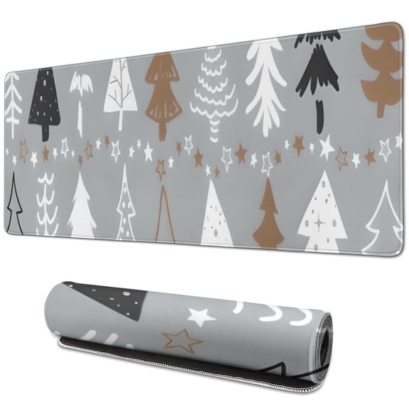 Long Mouse Pads for Desk,Gray Christmas Tree Pattern Desk Mats on Top Of Desks, Desk Mouse Pad Extra Large with 3mm Non-Slip Base and Stitched Edge for Gaming,Office,Work,Home 31.5x11.8in