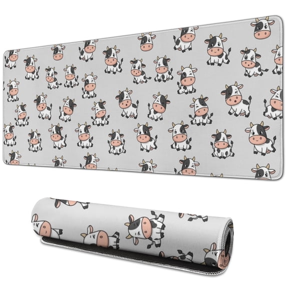 Long Mouse Pads for Desk,Gray Cow Expression Pattern Desk Mats on Top Of Desks, Desk Mouse Pad Extra Large with 3mm Non-Slip Base and Stitched Edge for Gaming,Office,Work,Home 31.5"x11.8"