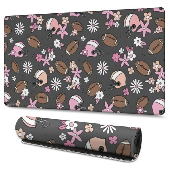 Long Mouse Pads for Desk,Gray Football and Flowers Pattern Desk Mats on Top Of Desks, Desk Mouse Pad Extra Large with 3mm Non-Slip Base and Stitched Edge for Gaming,Office,Work,Home 47.3"x23.6"