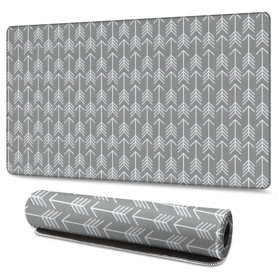 Long Mouse Pads for Desk,Gray Geometric Arrow Pattern Desk Mats on Top Of Desks, Desk Mouse Pad Extra Large with 3mm Non-Slip Base and Stitched Edge for Gaming,Office,Work,Home 47.3"x23.6"