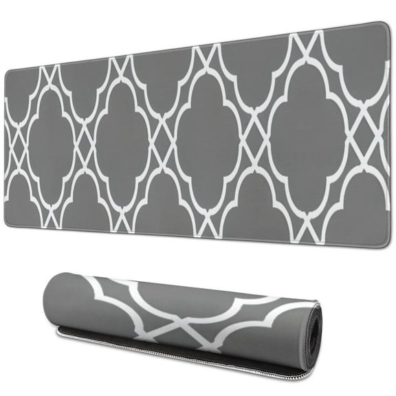 Long Mouse Pads for Desk,Gray Geometric Pattern Desk Mats on Top Of Desks, Desk Mouse Pad Extra Large with 3mm Non-Slip Base and Stitched Edge for Gaming,Office,Work,Home 31.5"x11.8"