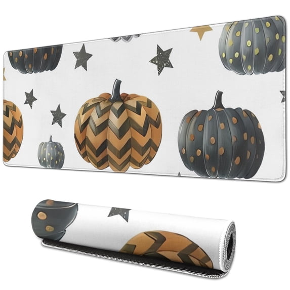 Long Mouse Pads for Desk,Gray and Orange Halloween Pumpkins Desk Mats on Top Of Desks, Desk Mouse Pad Extra Large with 3mm Non-Slip Base and Stitched Edge for Gaming,Office,Work,Home 31.5"x11.8"