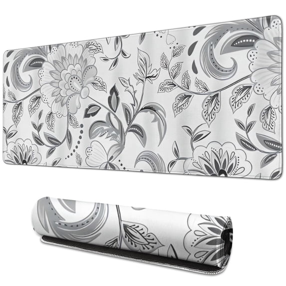Long Mouse Pads for Desk,Gray Pioneer Flower Pattern Desk Mats on Top Of Desks, Desk Mouse Pad Extra Large with 3mm Non-Slip Base and Stitched Edge for Gaming,Office,Work,Home 31.5"x11.8"
