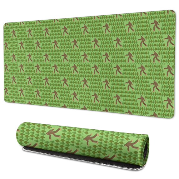 Long Mouse Pads for Desk,Green Bigfoot Pattern Desk Mats on Top Of Desks, Desk Mouse Pad Extra Large with 3mm Non-Slip Base and Stitched Edge for Gaming,Office,Work,Home 35.4"x15.7"