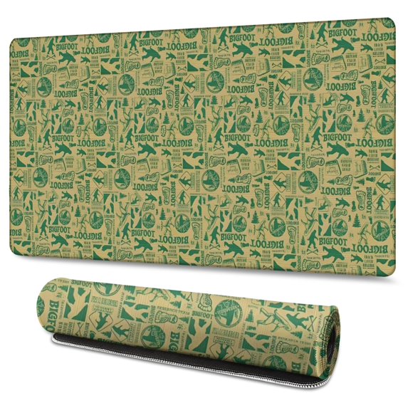 Long Mouse Pads for Desk,Green Bigfoot and Text Pattern Desk Mats on Top Of Desks, Desk Mouse Pad Extra Large with 3mm Non-Slip Base and Stitched Edge for Gaming,Office,Work,Home 47.3"x23.6"