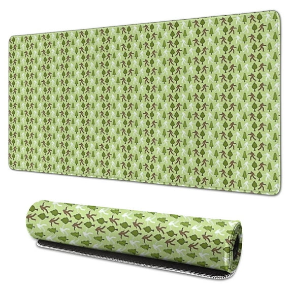 Long Mouse Pads for Desk,Green Bigfoot and Tree Pattern Desk Mats on Top Of Desks, Desk Mouse Pad Extra Large with 3mm Non-Slip Base and Stitched Edge for Gaming,Office,Work,Home 31.5"x15.7"