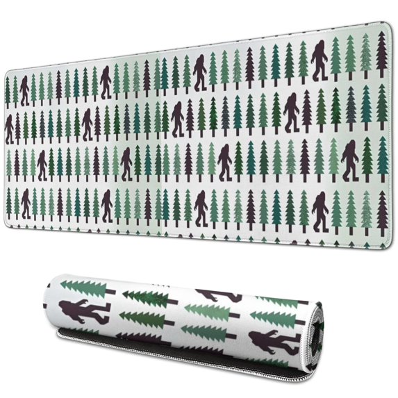 Long Mouse Pads for Desk,Green Bigfoot and Tree Pattern Desk Mats on Top Of Desks, Desk Mouse Pad Extra Large with 3mm Non-Slip Base and Stitched Edge for Gaming,Office,Work,Home 31.5"x11.8"