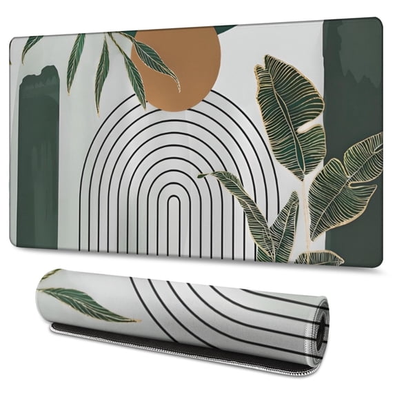 Long Mouse Pads for Desk,Green Boho Geometric and Plant (4) Desk Mats on Top Of Desks, Desk Mouse Pad Extra Large with 3mm Non-Slip Base and Stitched Edge for Gaming,Work,Home 47.3"x23.6"