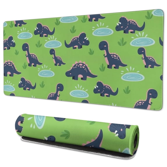 Long Mouse Pads for Desk,Green Cartoon Dinosaurs Ponds Pattern Desk Mats on Top Of Desks, Desk Mouse Pad Extra Large with 3mm Non-Slip Base and Stitched Edge for Gaming,Office,Work,Home 35.4"x15.7"