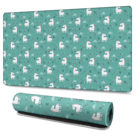 Long Mouse Pads for Desk,Green Cartoon Unicorn Pattern Desk Mats on Top Of Desks, Desk Mouse Pad Extra Large with 3mm Non-Slip Base and Stitched Edge for Gaming,Office,Work,Home 47.3"x23.6"