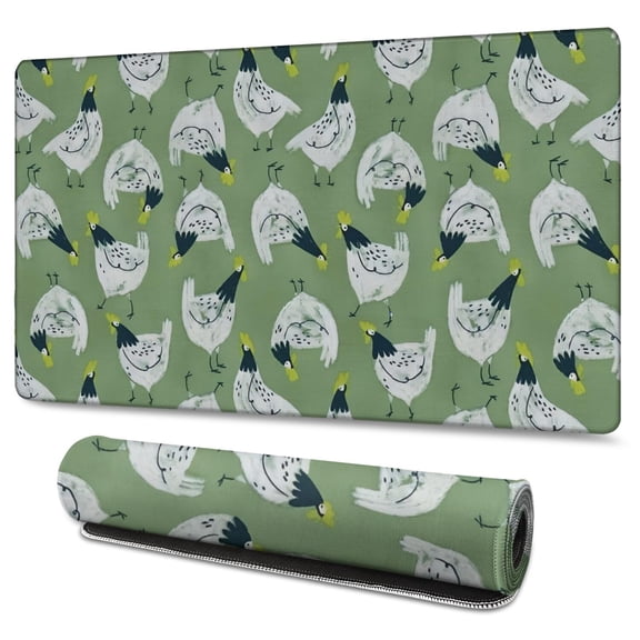 Long Mouse Pads for Desk,Green Chicken Pattern Desk Mats on Top Of Desks, Desk Mouse Pad Extra Large with 3mm Non-Slip Base and Stitched Edge for Gaming,Office,Work,Home 47.3x23.6in