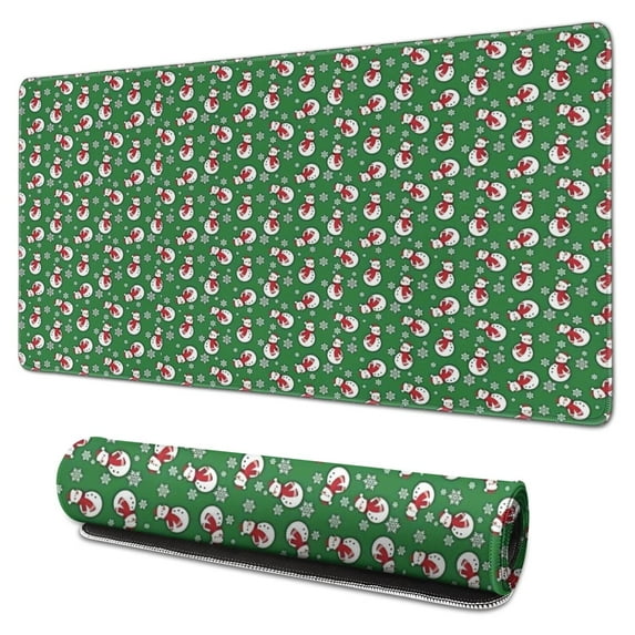 Long Mouse Pads for Desk,Green Christmas Snowman Pattern Desk Mats on Top Of Desks, Desk Mouse Pad Extra Large with 3mm Non-Slip Base and Stitched Edge for Gaming,Office,Work,Home 31.5x15.7in