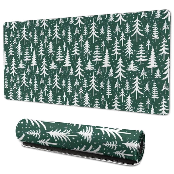 Long Mouse Pads for Desk,Green Christmas Tree Pattern Desk Mats on Top Of Desks, Desk Mouse Pad Extra Large with 3mm Non-Slip Base and Stitched Edge for Gaming,Office,Work,Home 35.4x15.7in