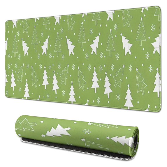 Long Mouse Pads for Desk,Green Christmas Tree Pattern Desk Mats on Top Of Desks, Desk Mouse Pad Extra Large with 3mm Non-Slip Base and Stitched Edge for Gaming,Office,Work,Home 31.5x15.7in
