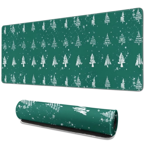 Long Mouse Pads for Desk,Green Christmas Tree and Snow Pattern Desk Mats on Top Of Desks, Desk Mouse Pad Extra Large with 3mm Non-Slip Base and Stitched Edge for Gaming,Office,Work,Home 31.5x11.8in