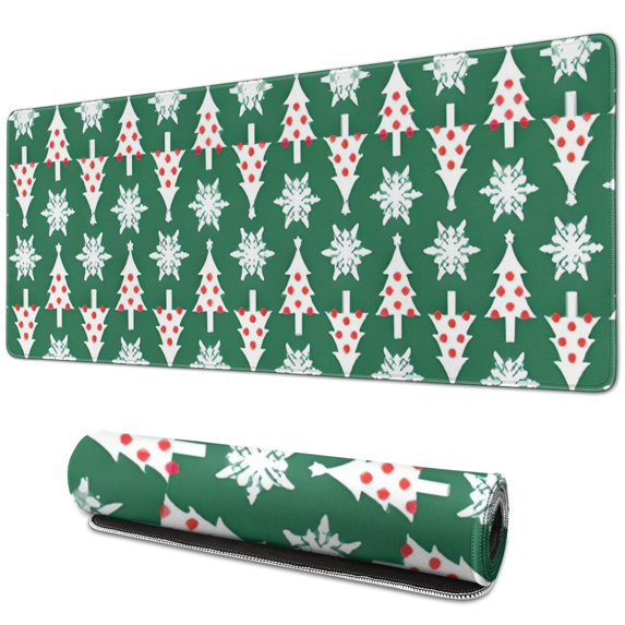 Long Mouse Pads for Desk,Green Christmas Tree and Snowflake Desk Mats on Top Of Desks, Desk Mouse Pad Extra Large with 3mm Non-Slip Base and Stitched Edge for Gaming,Work,Home 31.5x11.8in