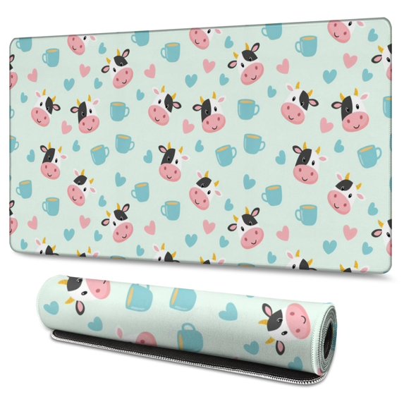 Long Mouse Pads for Desk,Green Cow Coffee Pattern Desk Mats on Top Of Desks, Desk Mouse Pad Extra Large with 3mm Non-Slip Base and Stitched Edge for Gaming,Office,Work,Home 47.3"x23.6"